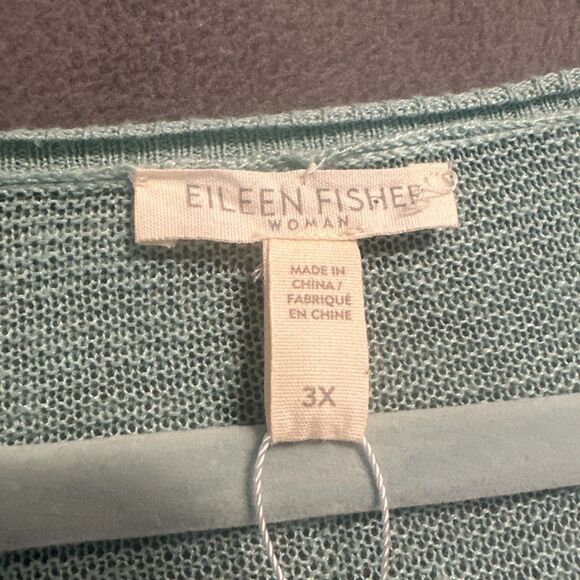 Eileen Fisher Button Front Cardigan Organic Linen Plus Size 2X Blue Coastal - Picture 3 of 6
